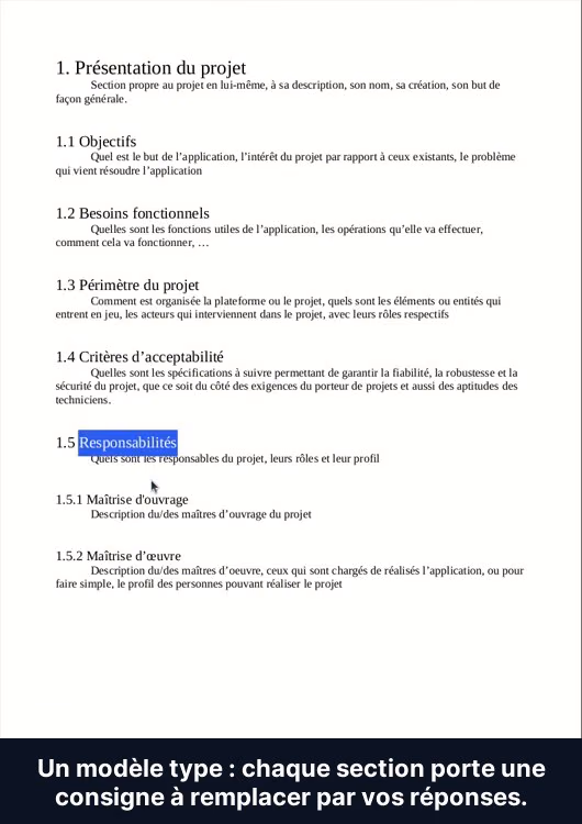 Sections d'un cahier des charges d'application mobile dans Word