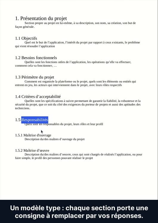 Sections d'un cahier des charges d'application mobile dans Word